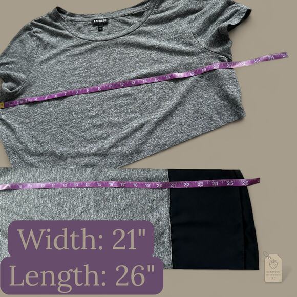 Express Gray Black Colorblock Sheer Hem Short Sleeve Top Women’s Size L - Picture 8 of 8